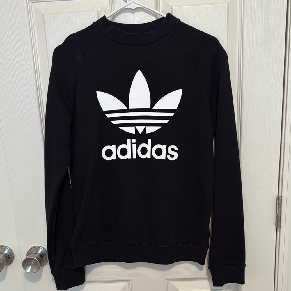 Adidas Black Crewneck with White Trefoil Logo